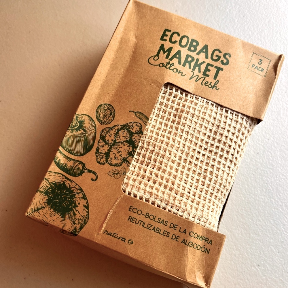 Natura ECOBAGS 3 bags Cotton Mesh Market Produce Reusable S,M,L Produce laundry